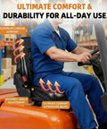 Universal Heavy Duty Operator Seat Skid Steer Tractor Backhoe Excavator showing adjustable backrest and lumbar support.