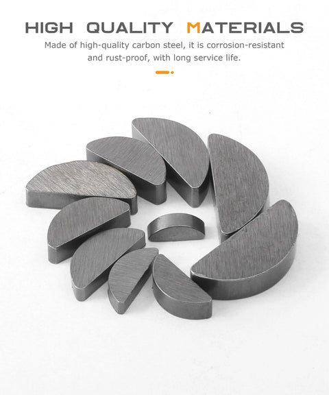 SCUARI Woodruff half-moon key blanks; metal, assorted sizes, automotive hardware.