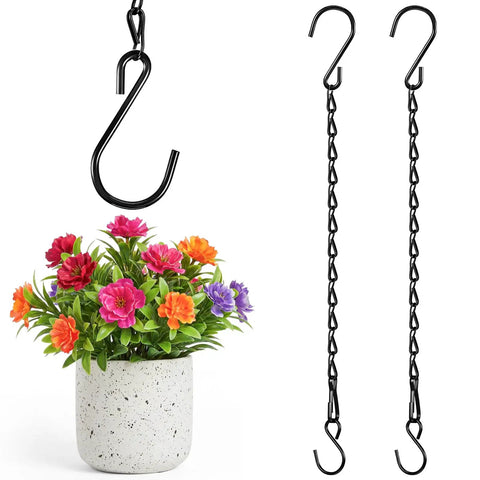 Two Pack Heavy Duty Hanging Chains For Bird Feeders Planters Lanterns And Ornaments Black Nine Point Five Inch Supports Up To Twenty Lbs Adjustable Hook