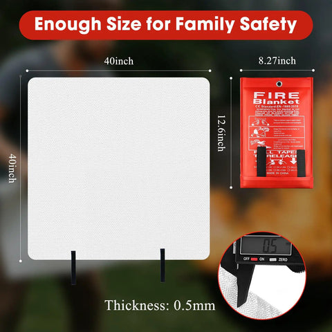 Emergency Fire Blanket For Home And Kitchen, 1 Pack 40 By 40 Inches Fiberglass Fire Barrier For Fire Safety dimensions and packaging
