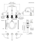 Technical diagram of Two Handle Dope Matte Black Bathroom Faucet With Pop Up Drain Widespread 8 Inch Basin Vanity Sink Tap.