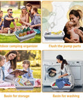 Collapsible Dish Pan 10L Folding Sink Basin for dishwashing, camping, RV, vegetable cleaning shown in various usage scenarios