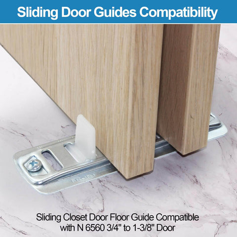 Sliding Closet Door Floor Guide Kit For 3/4 Inch To 1-3/8 Inch Doors, Adjustable Stamped Steel, White 2 Pack installed view