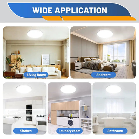 12 Inch LED Flush Mount Ceiling Light Dimmable Fixture With 24W 2880lm Three Color Temps 3000K 4000K 6500K in various rooms