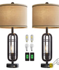 3 Way Dimmable Modern Touch Control Table Lamp Set Of 2 Vintage Farmhouse Rustic Bedside Lamps With Dual USB Ports 27.25 Inch