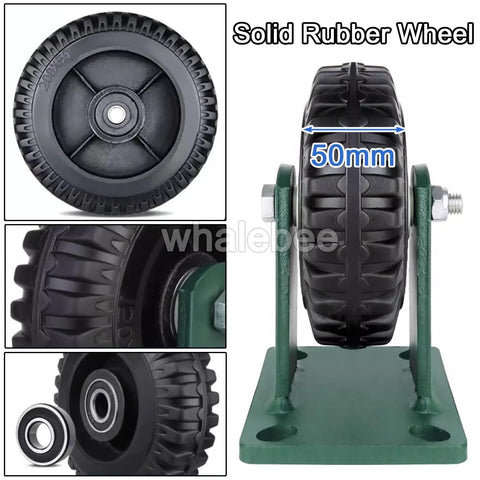 Legit Heavy Duty 6 And 8 Inch Swivel And Fixed Caster Wheels Set Of 4 With Twin Roller Bearings and Locking Brakes for shop carts showing solid rubber wheel detail.