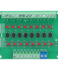 Top view of Optical Isolation Module 8 Channel Optocoupler PLC Signal Converter Board with visible circuits and connectors