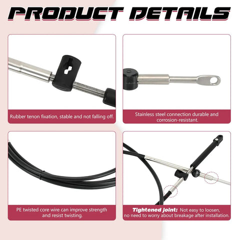 Ten Foot Boat Throttle And Shift Cables Replacement Set For Mercury MerCruiser Force Outboard Engines 1993 On US Marine With Remote Control Cable Fit CC17910 Two Pack, featuring stainless steel construction and PE twisted core wire.