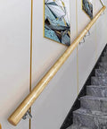 Hardcore Wood Stair Handrail Wall Mounted Banister No Sweat Setup Heavy Duty Safety Railing featuring rounded corners along staircase.