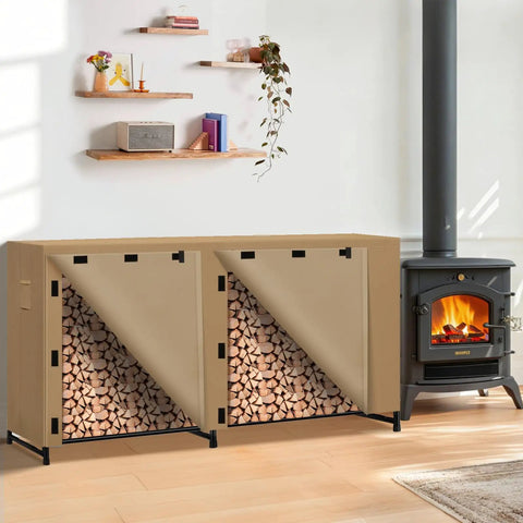 Heavy Duty All Weather 8Ft Firewood Rack Cover Waterproof Outdoor Storage 600D Oxford With PVC PU Coating Universal Fit