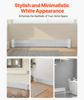 5 Ft Baseboard Heater Cover installed in a bedroom, heavy duty steel front panel, durable white finish, enhances home aesthetics