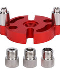 Self Centering Dowel Jig Kit With 6mm 8mm 10mm Drill Bushings, red metal body, for precise hole alignment in woodworking.