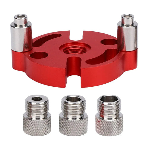 Heavy Duty Workhorse Self Centering Doweling Jig Built From Rock Solid Anodized Aluminum Alloy and three tough stainless steel drill bushings.