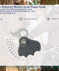 Arborist Rope Brake And Fall Arrestor With Rubberized Cover And Removable Cam Lock for rope sizes 7/16 to 5/8 inch, shown on tree.
