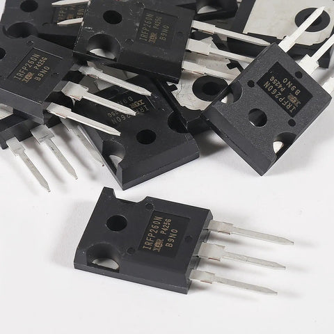 Close-up of ten pack IRFP260N N Channel MOSFET transistors 50A 200V power switches TO247AC for power supplies motor control