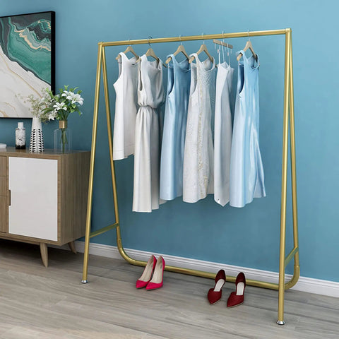 Heavy Duty Industrial Gold Tone Clothes Rail With Tough As Nails Pipe Display Rack For Bedroom Or Closet, Coat And Garment Organizer