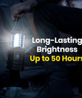 Person holding Four Pack LED Camping Lanterns For Power Outages And Emergencies with bright LED light illuminating a campsite.