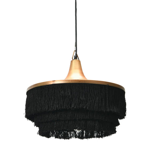 Metal Fringe Pendant Light With Three Tiers For Dining Or Kitchen, mid century modern glam hanging ceiling fixture, black tassel fringe