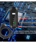 Portable Level 2 EV Charger With 16A 3.5kW Adjustable Current Type 2 Connector, black casing, coiled cable, IP67 weatherproof.