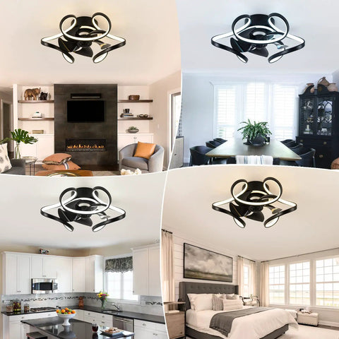 17.7 Inch Modern Low Profile Ceiling Fan With Dimmable Light Flush Mount Remote Control Energy Saving DC Motor in living room