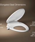 Elongated Manual Bidet Toilet Seat With Chrome Handle And Quiet Close Lid No Power Needed Easy Install dimensions shown