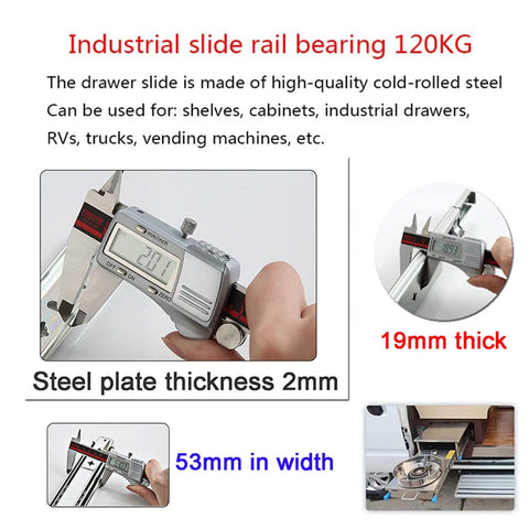 Heavy Duty Ball Bearing Drawer Slide Repair Kit With 3-Fold Full Extension And Lockable Cabinet Drawer Runners 950mm, measuring 2mm thick