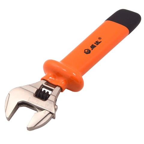 8 Inch Heavy Duty Insulated Electrician Adjustable Wrench With Cushioned Grip Nickel Plated Surface Anti Rust Finish High Voltage Up To 1000V
