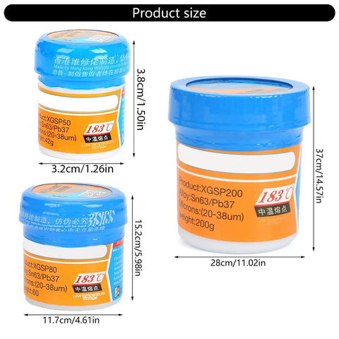 Professional Solder Paste For Electronics Pros And Diyers 183C Melting Point High Viscosity, three container sizes for PCB.