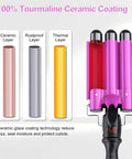 Triple Barrel 1 Inch Curling Iron For Beachy Waves Fast Heating Hair Crimper with layers of tourmaline ceramic coating.