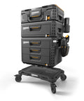 Beefed Up Four Wheel Cart And Tool Box Dolly For StackTech Toolboxes And Organizers With Heavy Duty Rolling Base Locking Casters Tie Down Points And Automatic Lock System
