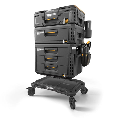 Beefed Up Four Wheel Cart And Tool Box Dolly For StackTech Toolboxes And Organizers With Heavy Duty Rolling Base Locking Casters Tie Down Points And Automatic Lock System