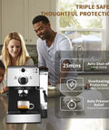 Pro Level Home Espresso Machine With Smooth Milk Frother Handle And Precision Pressure Dials For Effortless Daily Cappuccino and Bold Coffee Pulls, in a kitchen with family.