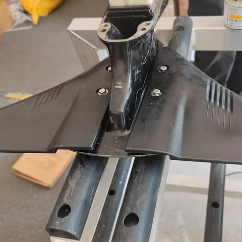 Close-up of Two Pack Marine Grade Stabilizing Fins For Outboard Motors Up To 150HP Boost Speed Balance And Stability With External Hydrofoil.