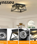 Industrial Ceiling Light Fixture 2 Light Farmhouse Semi Flush Mount Black Metal Cage With Faux Wood Finish Installed in Room