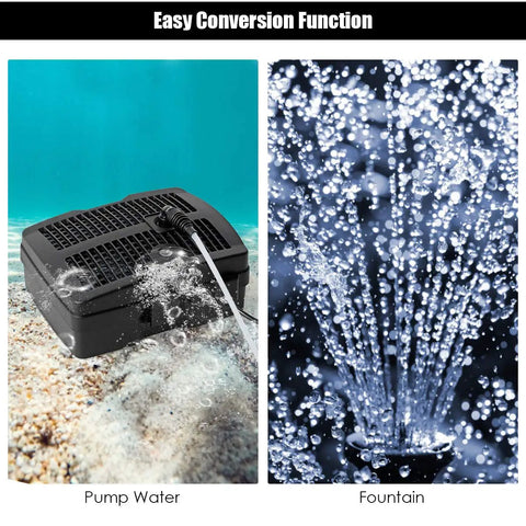 4 In 1 Submersible Pond Filter Pump 660 GPH Fountain Pump With 9 Watt Sterilizer And 3 Nozzles underwater and fountain view