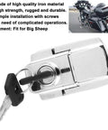 Iron Trunk Lock With Two Keys For Motorcycles Spring Toggle Latch Hasp Clamp Heavy Duty Locking Tool shown in silver color with keys