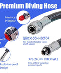 Scuba Diving Low Pressure Inflator Hose For Standard BCD With Quick Connector 26 Inch Premium Rubber 350 PSI 3/8-24 UNF Interface