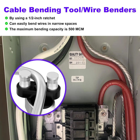Heavy Duty 500 MCM Wire Bender Tool And Cable Bending Equipment For Electrical Work displayed in electrical panel, showcasing bending capacity.