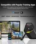 Direct Drive Indoor Bike Trainer With Bluetooth And ANT Plus Smart Resistance Control next to screens showing cycling apps