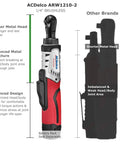Side view of ACDelco ARW1210-2 1/4 inch brushless ratchet wrench with longer metal head next to shadow of other brand's wrench.