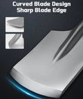 Curved blade edge of SDS Max Clay Spade Bit Four And One Half Inch By Seventeen Inch Heavy Duty Steel Shovel Bit for digging.