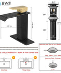 Matte Black Bathroom Faucet With Modern Waterfall Design, Single Hole Sink Faucet dimensions and installation guide