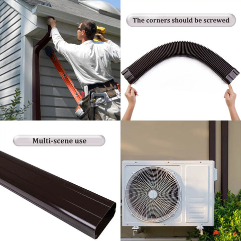 16.5 Foot Paintable PVC Mini Split Line Set Cover Kit For Outdoor AC Units And Heat Pumps, Adjustable 4-Inch Line Cover