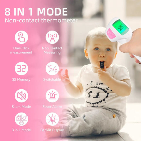 Non Contact Infrared Forehead Thermometer For Adults Kids And Baby 3 In 1 No Touch Digital Fever Temperature Gun 8 mode