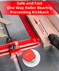 Thin Rip Jig Table Saw Guide for Quick Repetitive Narrow Strip Cuts with anti kickback safety feature, in use on table saw.