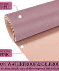 Purple pink waterproof desk mat showing both sides of 3 In 1 Large Keyboard And Mouse Pad Set With Ergonomic Wrist Rests, 31.5x15.7 inches.