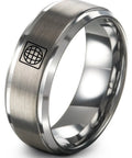 Straight Fly Tungsten Carbide Ring With Latitude Longitude Grid Map Design visible, featuring a globe engraving on silver surface.