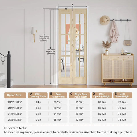 Slick Glass And Solid Wood Bifold Barn Door For Closets With Concealed Track Kit Preassembled French Style Sliding Panels dimensions chart.
