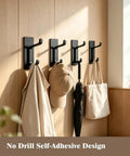 Heavy Duty Self Adhesive Hooks Matte Black Pack Of 3 Rust Proof Stainless Steel No Drill Wall Mount holding hats and bags