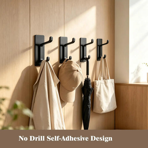Heavy Duty Self Adhesive Hooks Matte Black Pack Of 3 Rust Proof Stainless Steel No Drill Wall Mount holding hats and bags